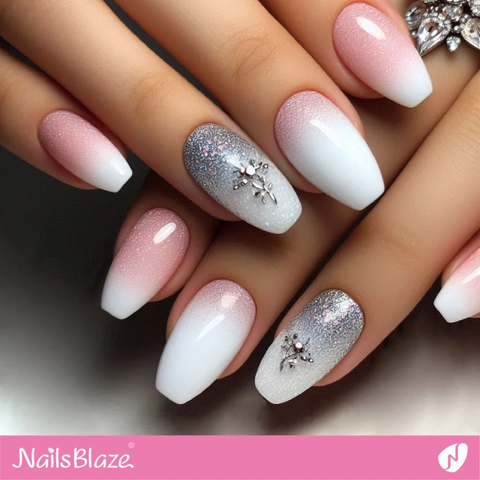 Silver and Pink Glitter Design for Baby Boomer Nails | Baby Boomer Nails - NB5046